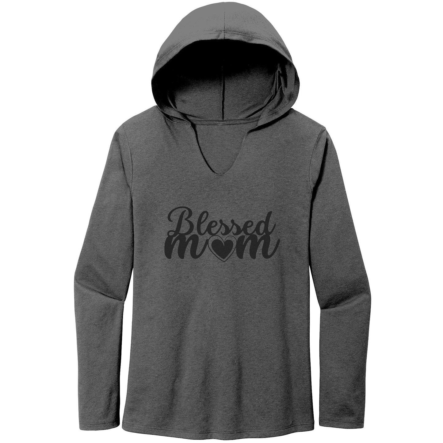 Blessed MOM Tri Long Sleeve Hoodie-Apparel-Charcoal-XS-mysticalcherry
