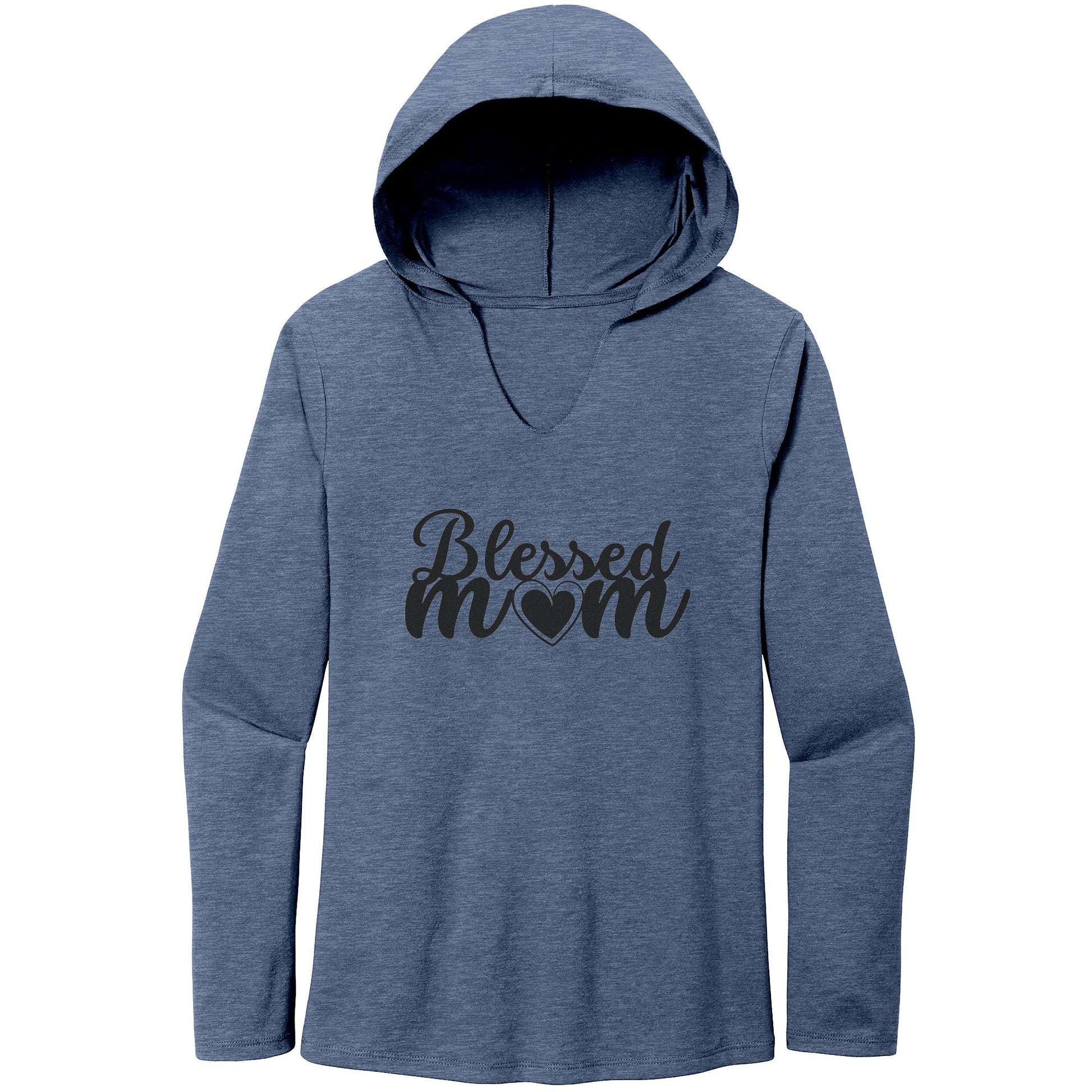Blessed MOM Tri Long Sleeve Hoodie-Apparel-Navy Frost-XS-mysticalcherry