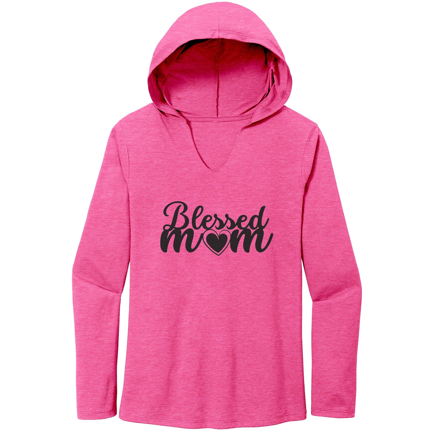 Blessed MOM Tri Long Sleeve Hoodie-Apparel-Fuchsia Frost-XS-mysticalcherry