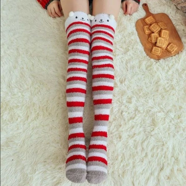 Cozy Long Thigh High Socks-Socks-Happy Bear-One Size-mysticalcherry