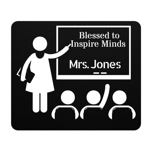Personalized Blessed to Inspire Minds Female Teacher - Professor Metal Wall Art Sign-Wall Art-Black-12 Inch-mysticalcherry