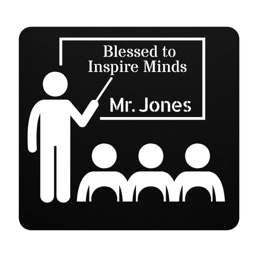 Personalized Blessed to Inspire Minds Male Teacher Professor Metal Wall Art Sign-Wall Art-Black-12 Inch-mysticalcherry
