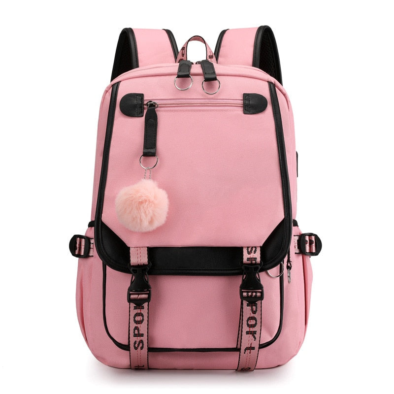 USB Port Canvas Backpack-backpack-Pink-mysticalcherry