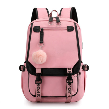 USB Port Canvas Backpack-backpack-Pink-mysticalcherry