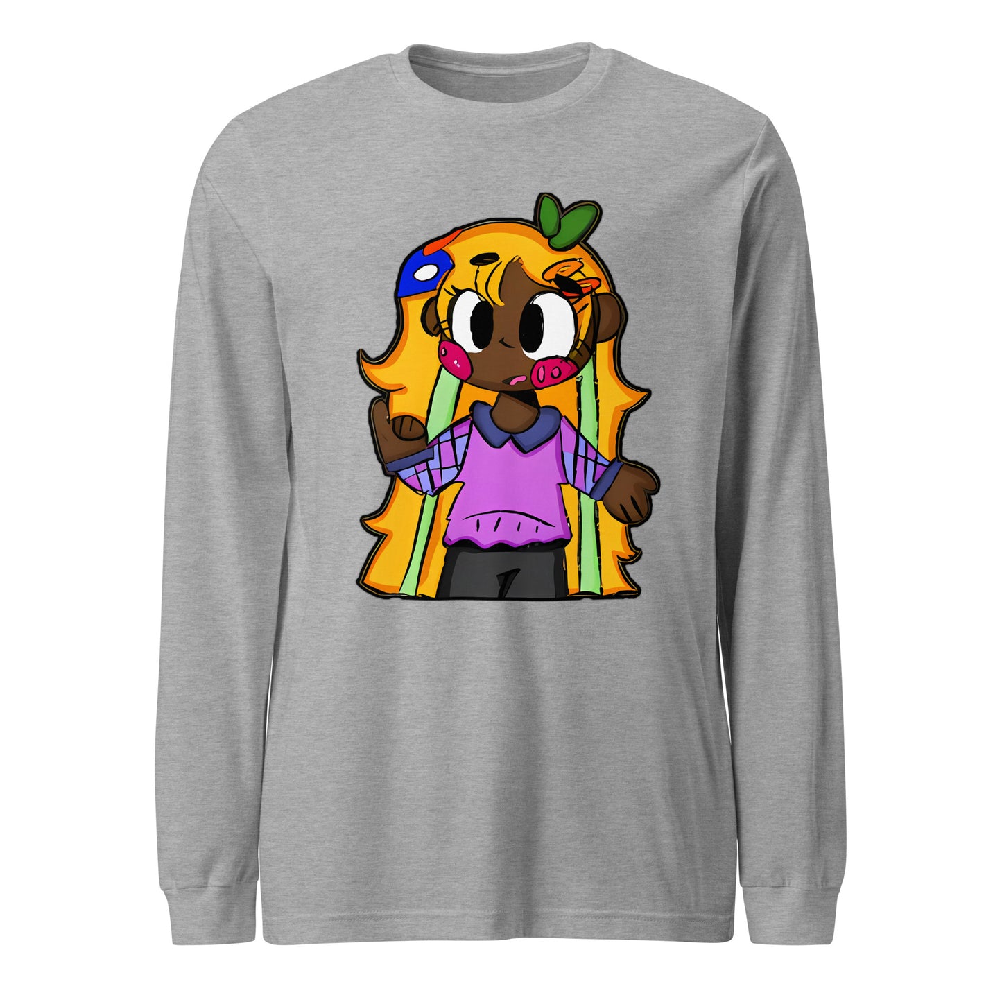 Chiisana Remon Character Long Sleeve Tee-long sleeve shirt-Athletic Heather-XS-mysticalcherry