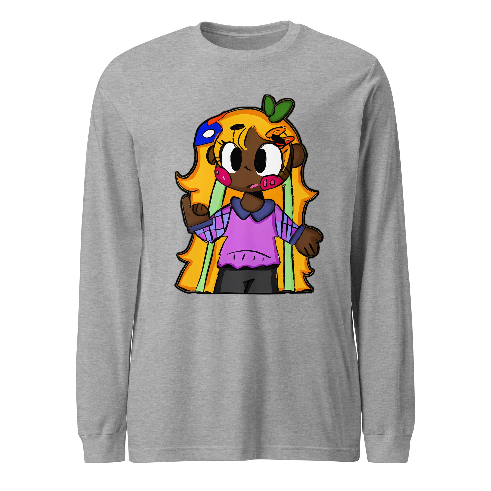 Chiisana Remon Character Long Sleeve Tee-long sleeve shirt-Athletic Heather-XS-mysticalcherry