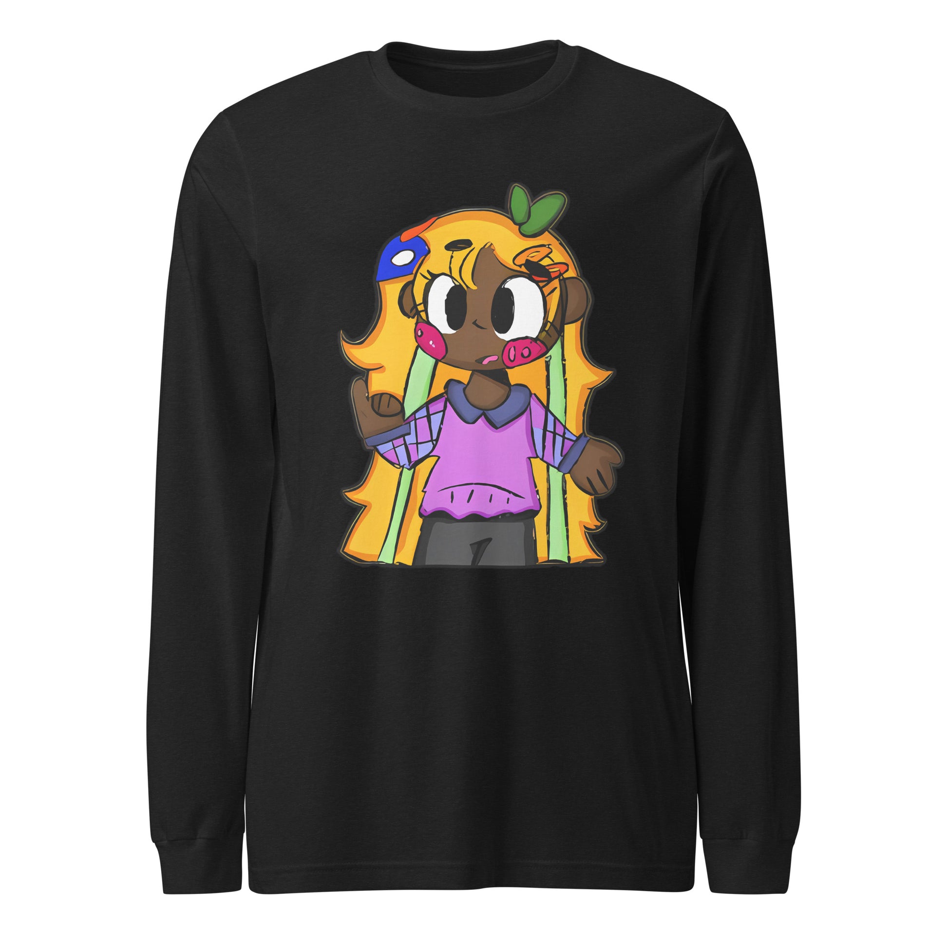 Chiisana Remon Character Long Sleeve Tee-long sleeve shirt-Black Heather-XS-mysticalcherry
