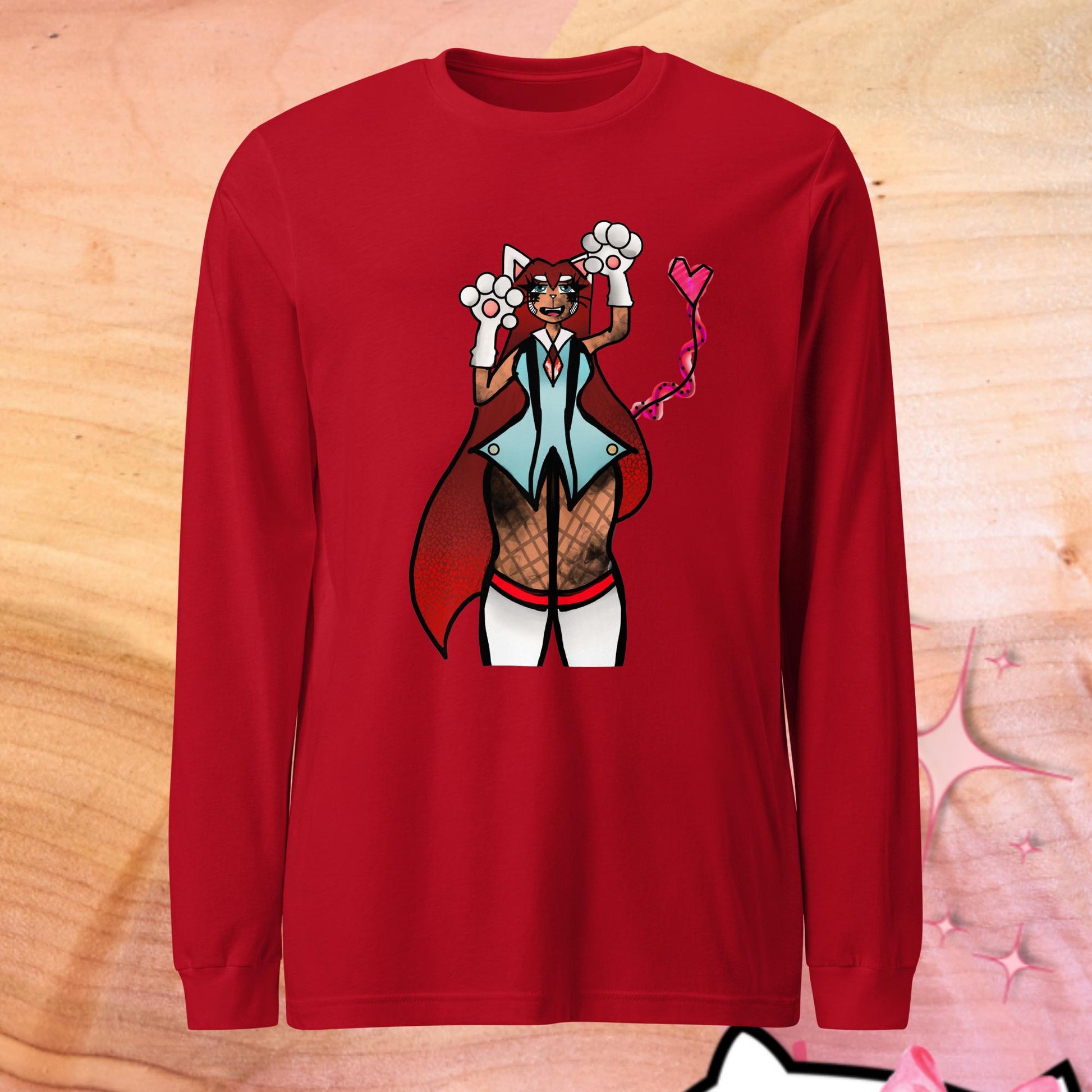 Lizbeth Niko Cat Lady Long Sleeve Tee-long sleeve shirt-Red-XS-mysticalcherry