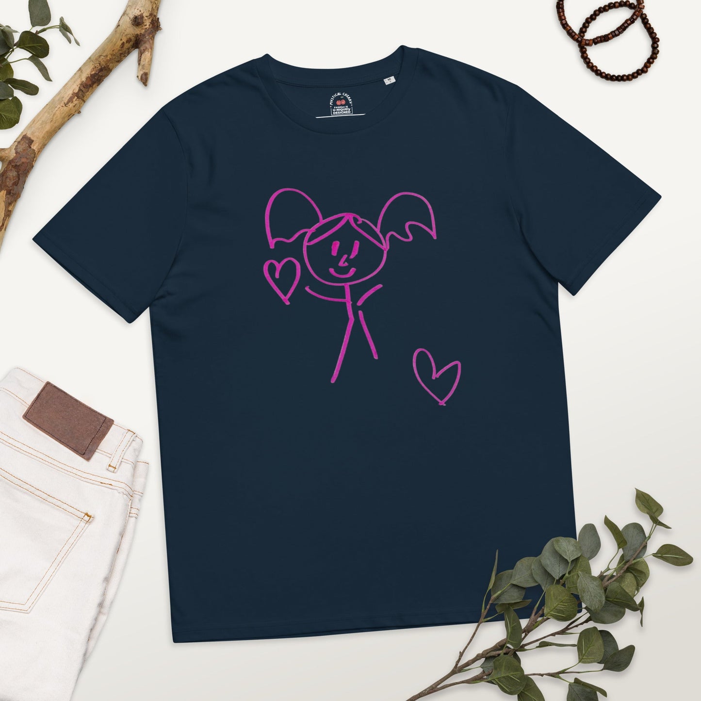 ARTISTIC LOVE GIRL ORGANIC WEARABLE T-SHIRT-Wearable art t-shirt-French Navy-S-mysticalcherry