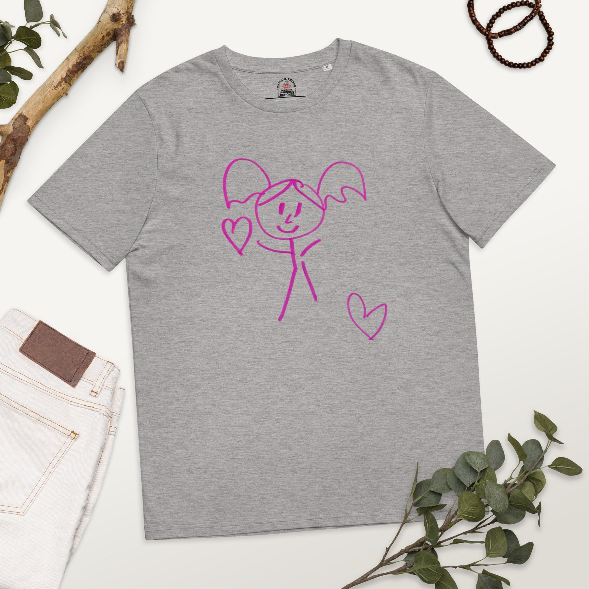 ARTISTIC LOVE GIRL ORGANIC WEARABLE T-SHIRT-Wearable art t-shirt-Heather Grey-S-mysticalcherry