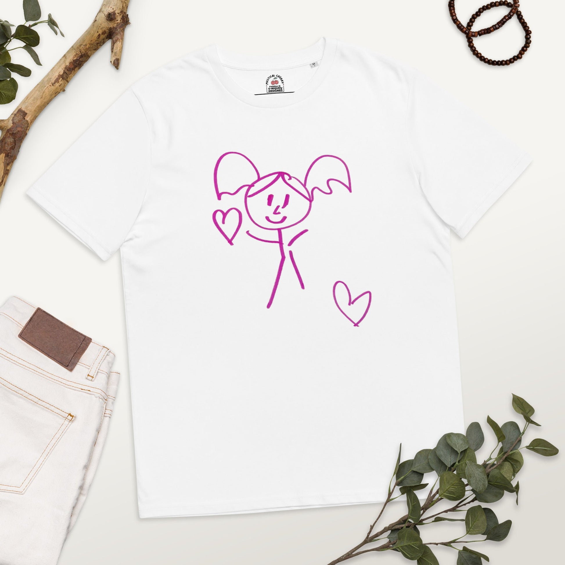 ARTISTIC LOVE GIRL ORGANIC WEARABLE T-SHIRT-Wearable art t-shirt-White-S-mysticalcherry
