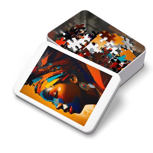 African American Queen Abstract Art Jigsaw Puzzle With Metal Box-Puzzle-mysticalcherry