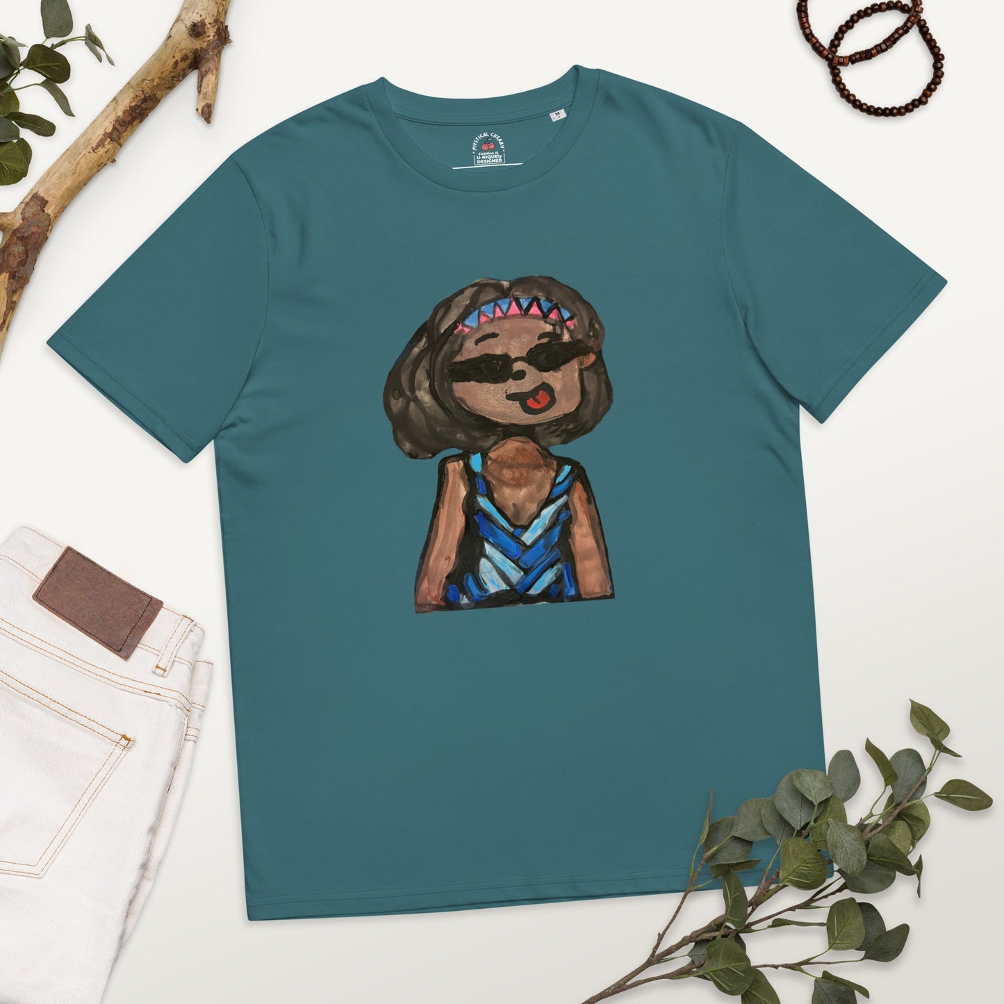 Aunty Flo Unisex Organic Cotton T-shirt-ECO-FRIENDLY WEARABLE ART SHIRT-Stargazer-S-mysticalcherry