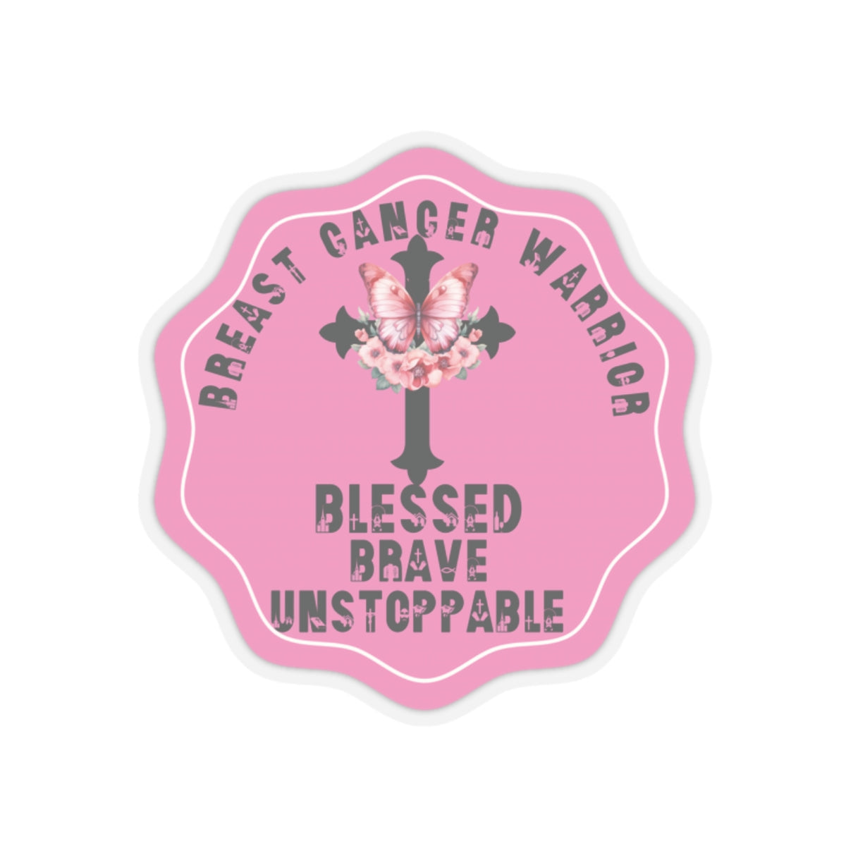 Blessed Breast Cancer Warrior Motivational Quote Kiss-Cut Stickers-Paper products-2" × 2"-Transparent-mysticalcherry