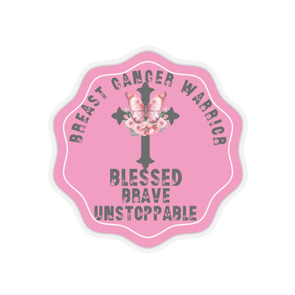 Blessed Breast Cancer Warrior Motivational Quote Kiss-Cut Stickers-Paper products-3" × 3"-Transparent-mysticalcherry