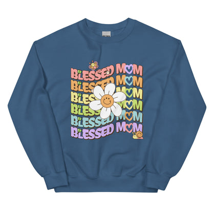 Blessed MOM Daisy Garden Crewneck Sweatshirt-sweatshirt-Indigo Blue-S-mysticalcherry