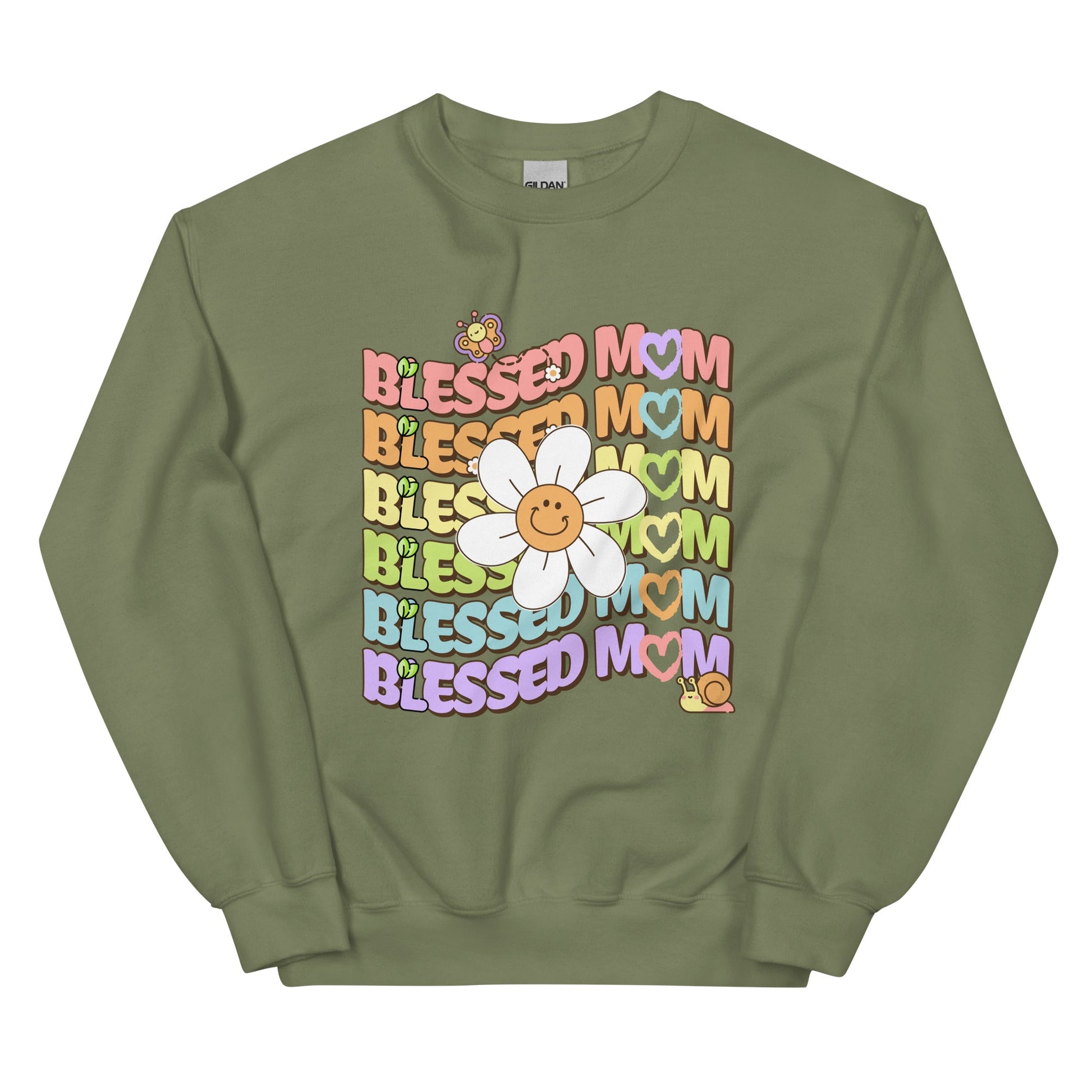 Blessed MOM Daisy Garden Sweatshirt-sweatshirt-Military Green-S-mysticalcherry