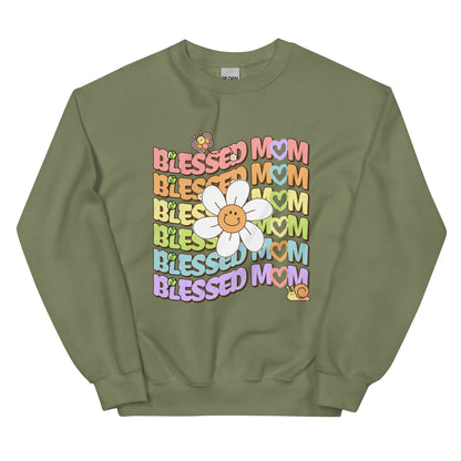 Blessed MOM Daisy Garden Crewneck Sweatshirt-sweatshirt-Military Green-S-mysticalcherry