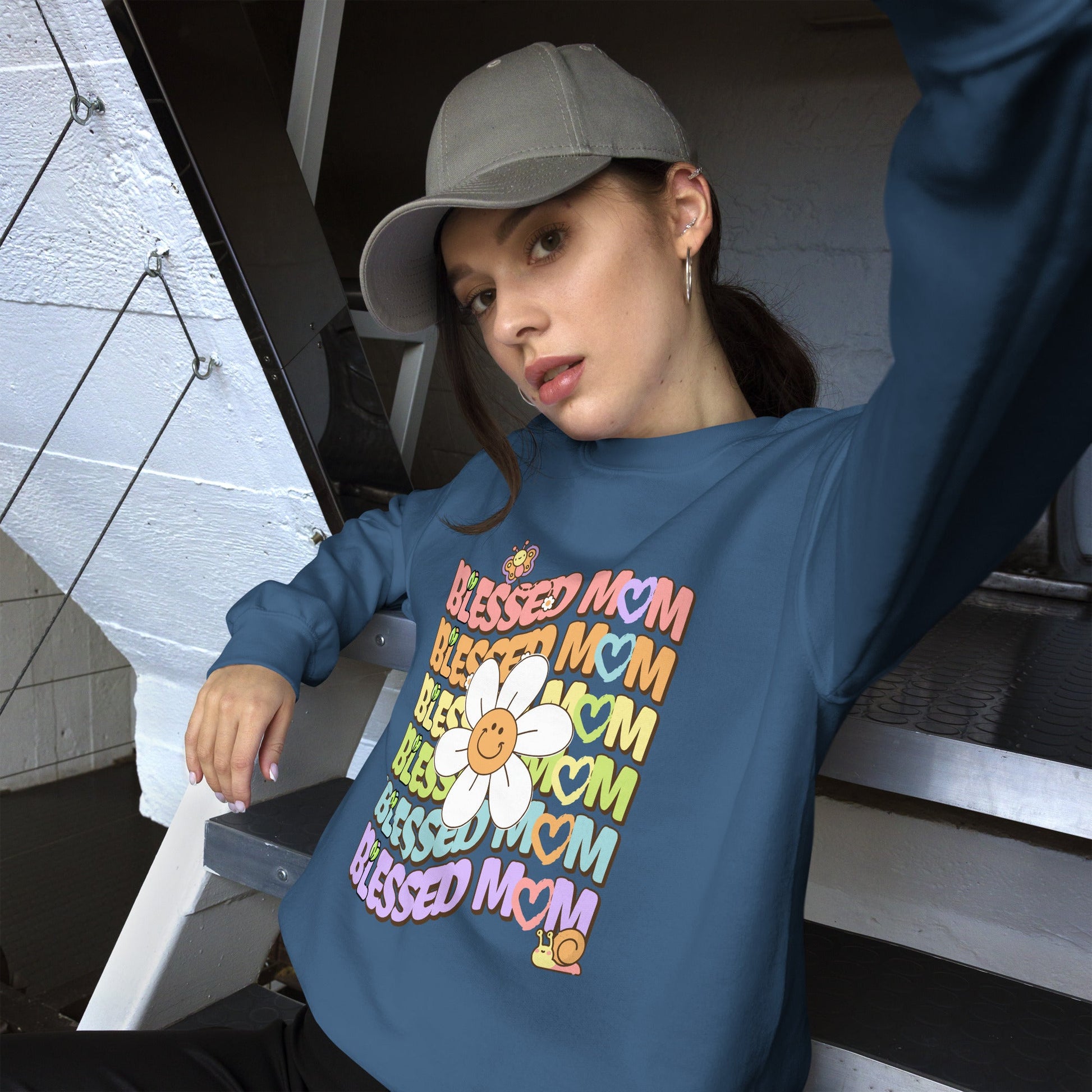 Blessed MOM Daisy Garden Crewneck Sweatshirt-sweatshirt-mysticalcherry