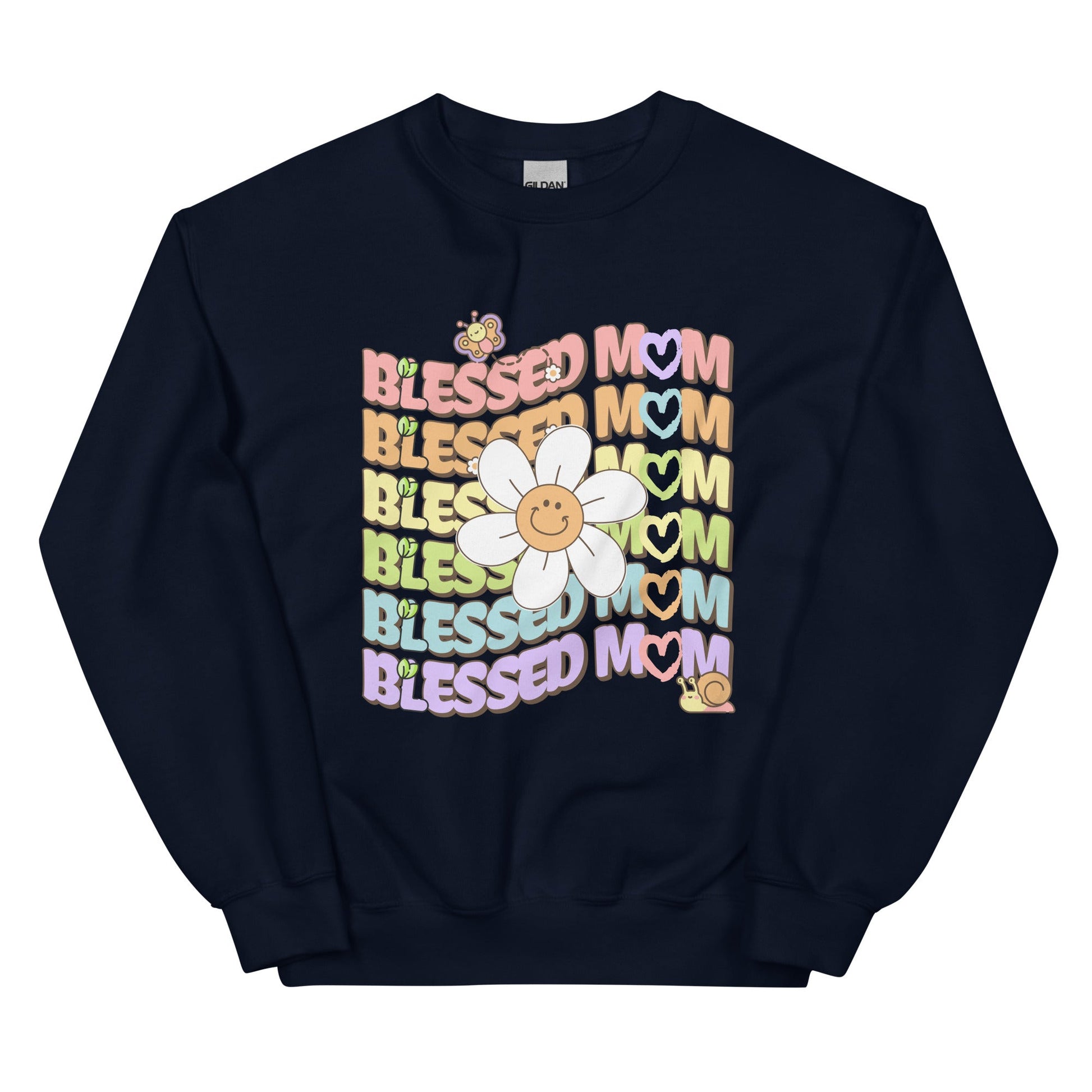 Blessed MOM Daisy Garden Sweatshirt-sweatshirt-Navy-S-mysticalcherry