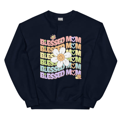 Blessed MOM Daisy Garden Crewneck Sweatshirt-sweatshirt-Navy-S-mysticalcherry