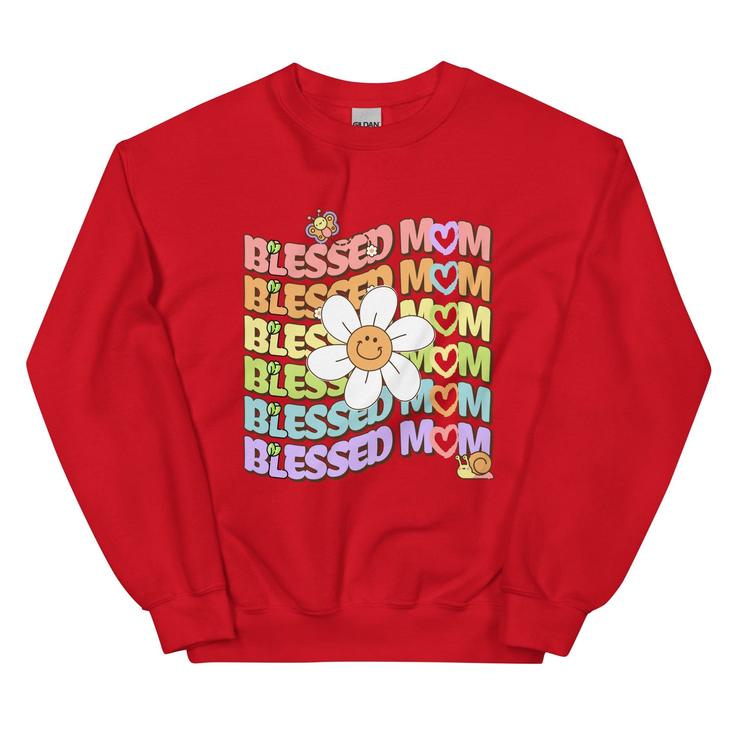 Blessed MOM Daisy Garden Crewneck Sweatshirt-sweatshirt-Red-S-mysticalcherry