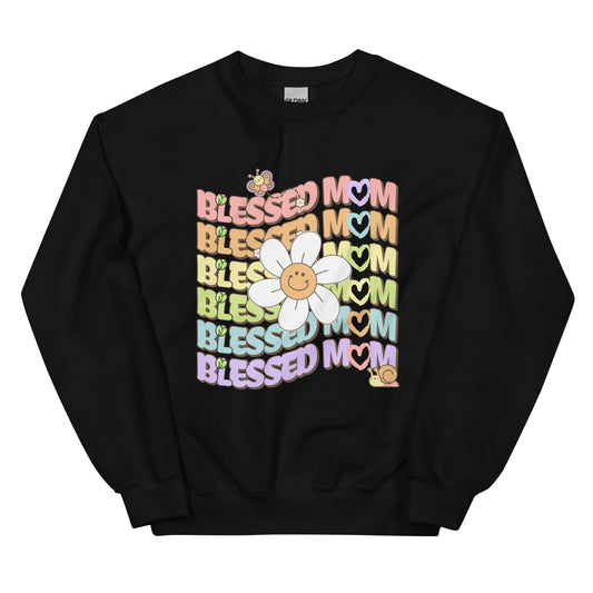 Blessed MOM Daisy Garden Sweatshirt-sweatshirt-Black-S-mysticalcherry