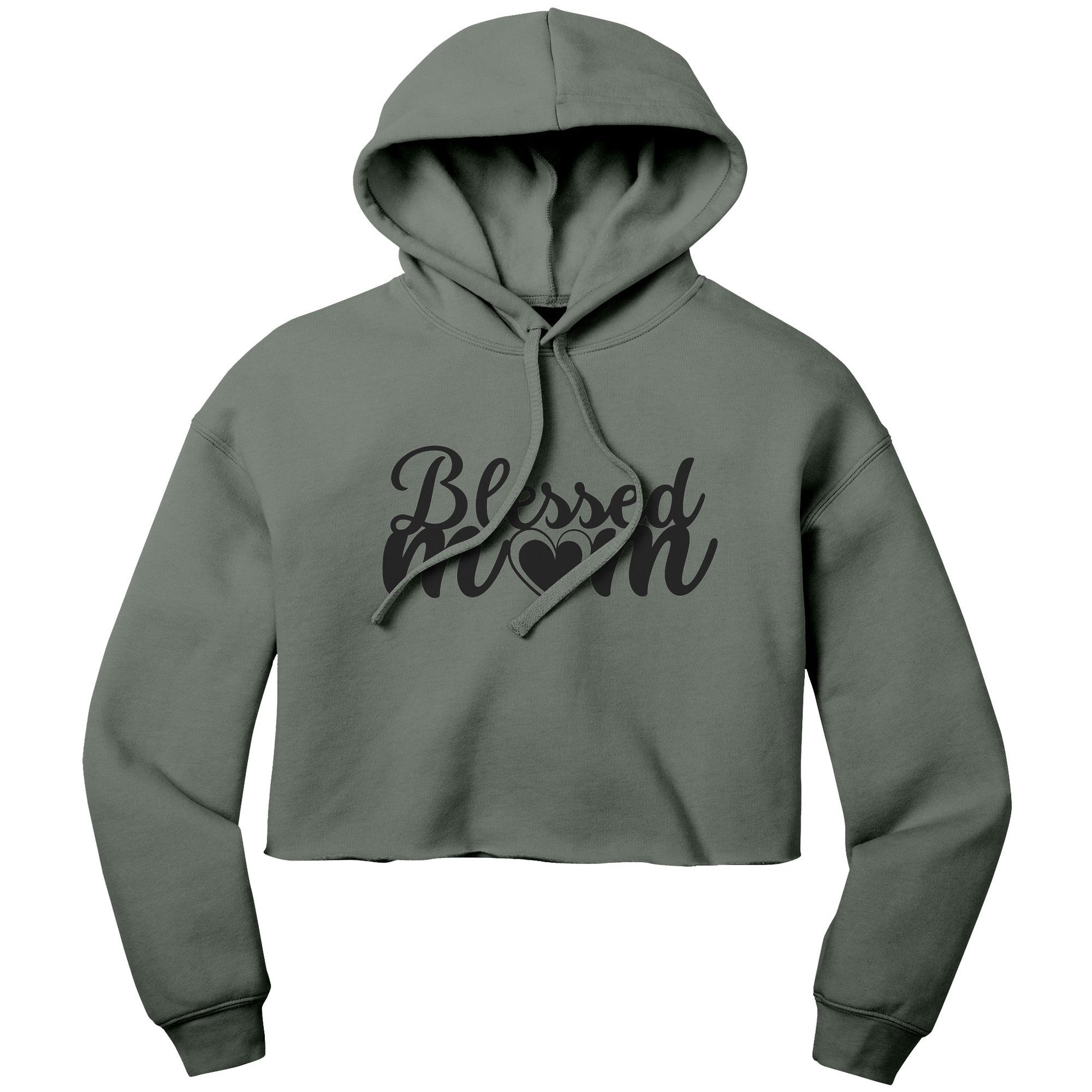Blessed Mom Crop Hoodie-Apparel-Military Green-S-mysticalcherry