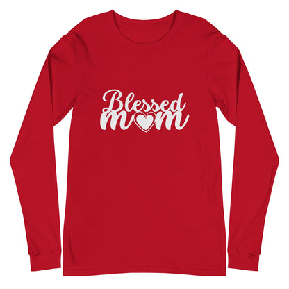 Blessed Mom Heart Long Sleeve Tee-Red-XS-mysticalcherry