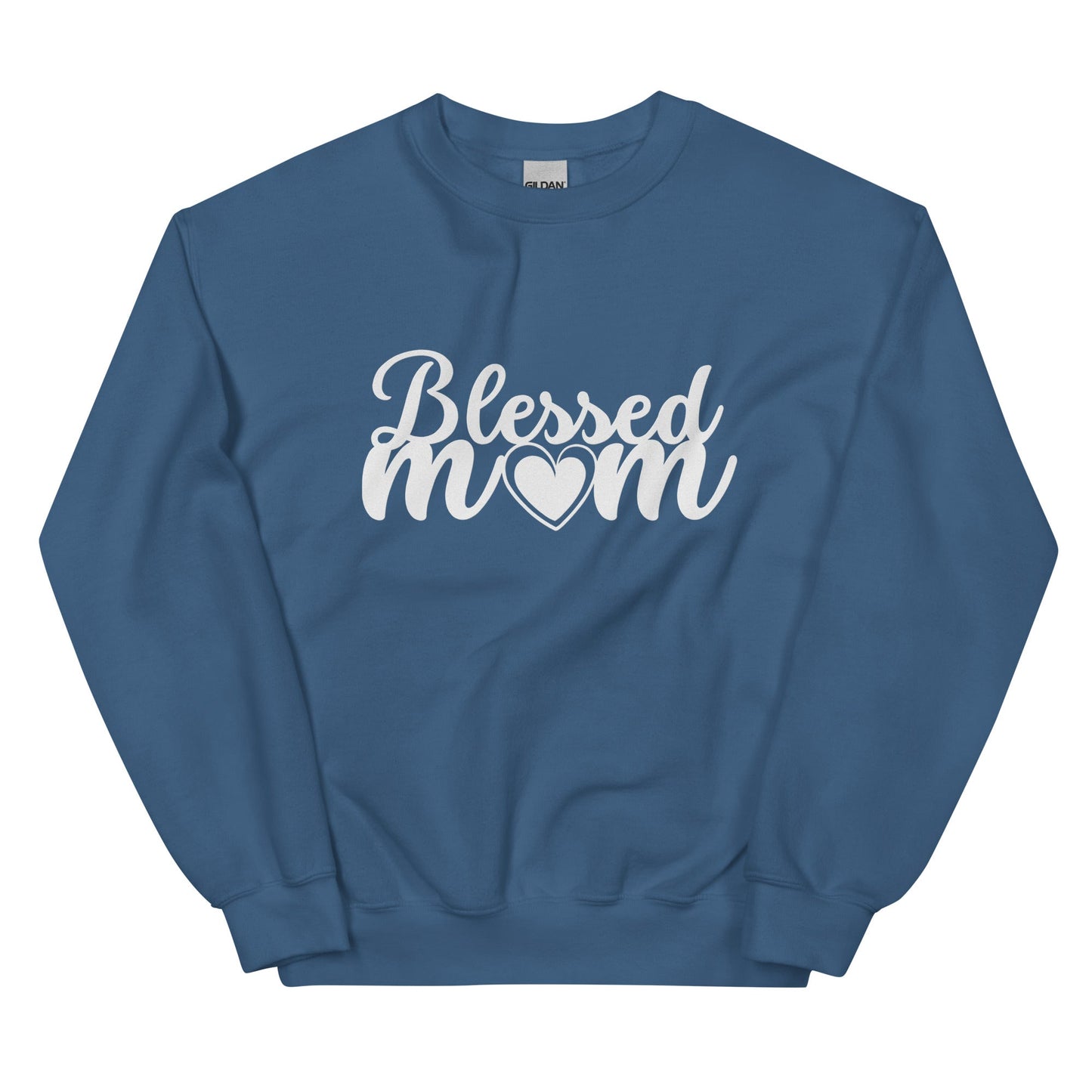 Blessed Mom Heart Sweatshirt-Indigo Blue-S-mysticalcherry