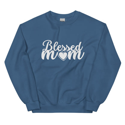 Blessed Mom Heart Sweatshirt-Indigo Blue-S-mysticalcherry