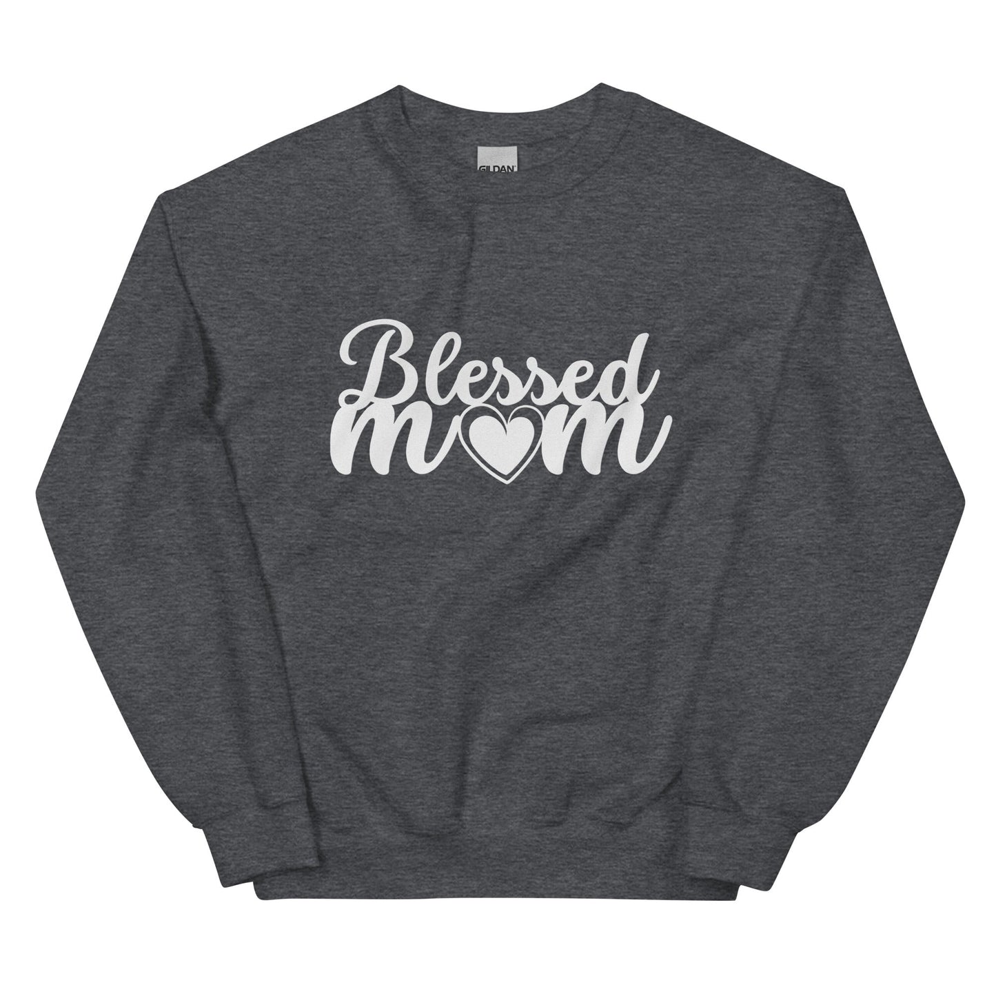Blessed Mom Heart Sweatshirt-Dark Heather-S-mysticalcherry