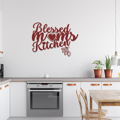 Blessed Mom's Kitchen Metal Wall Sign-Wall Art-Red-12 Inch-mysticalcherry