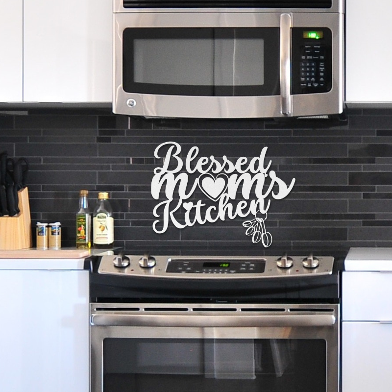 Blessed Mom's Kitchen Metal Wall Sign-Wall Art-White-12 Inch-mysticalcherry