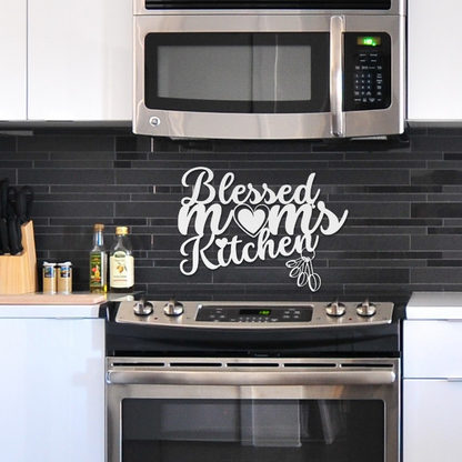 Blessed Mom's Kitchen Metal Wall Sign-Wall Art-White-12 Inch-mysticalcherry