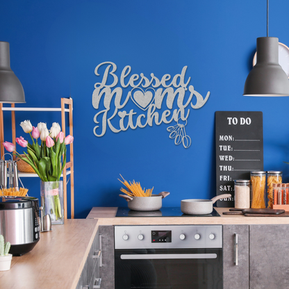 Blessed Mom's Kitchen Metal Wall Sign-Wall Art-Silver-12 Inch-mysticalcherry