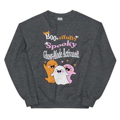 Boo-tifully Spooky: Ghost Mode Activated Sweatshirt-sweatshirt-Dark Heather-S-mysticalcherry