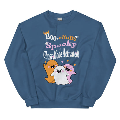 Boo-tifully Spooky: Ghost Mode Activated Sweatshirt-sweatshirt-Indigo Blue-S-mysticalcherry