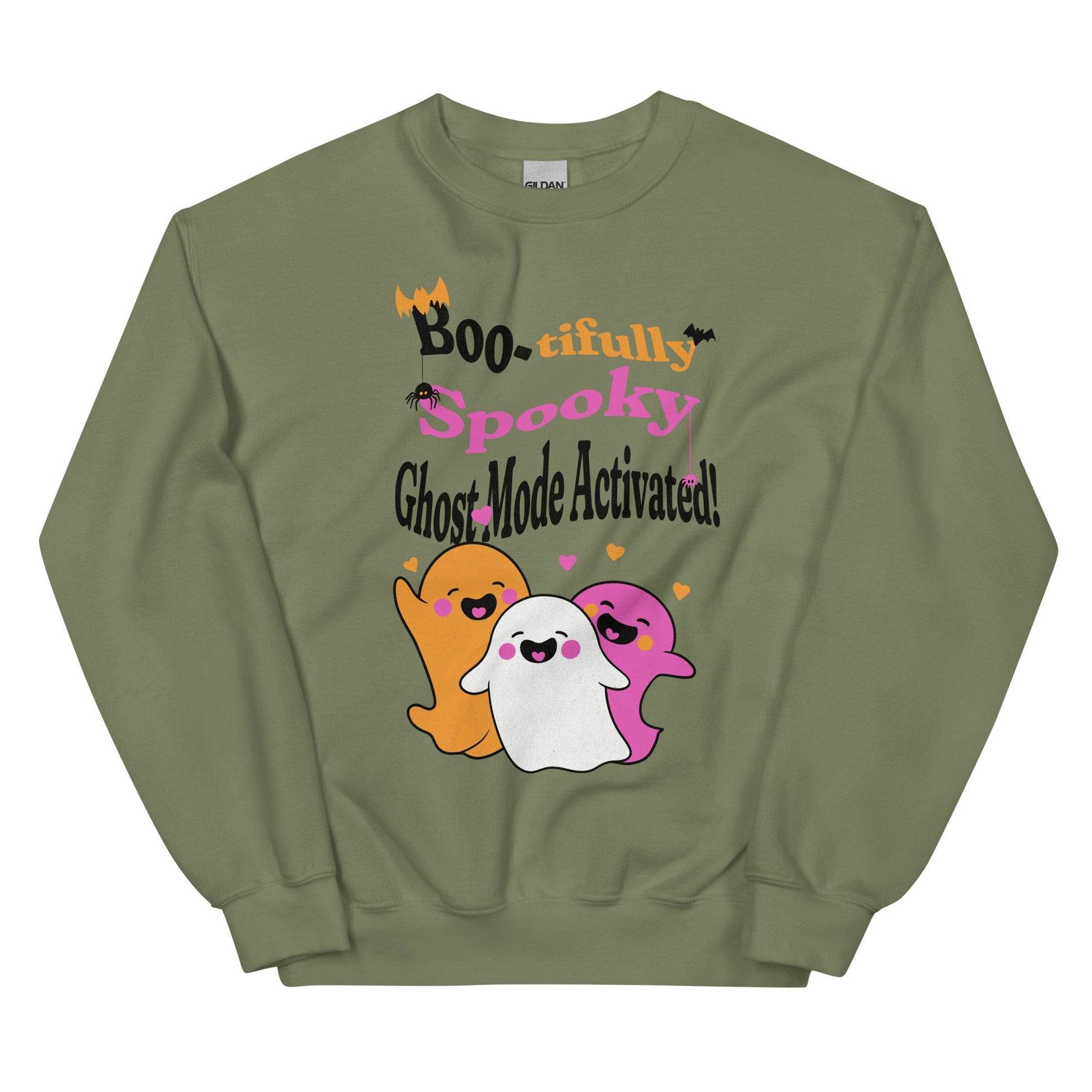 Boo-tifully Spooky: Ghost Mode Activated Sweatshirt-sweatshirt-Military Green-S-mysticalcherry