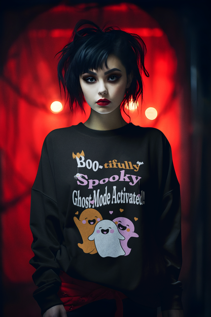 Boo-tifully Spooky: Ghost Mode Activated Sweatshirt-sweatshirt-mysticalcherry