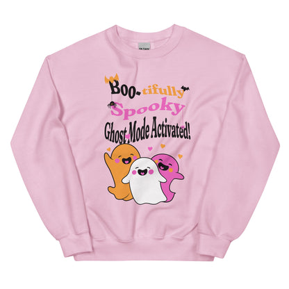 Boo-tifully Spooky: Ghost Mode Activated Sweatshirt-sweatshirt-Light Pink-S-mysticalcherry