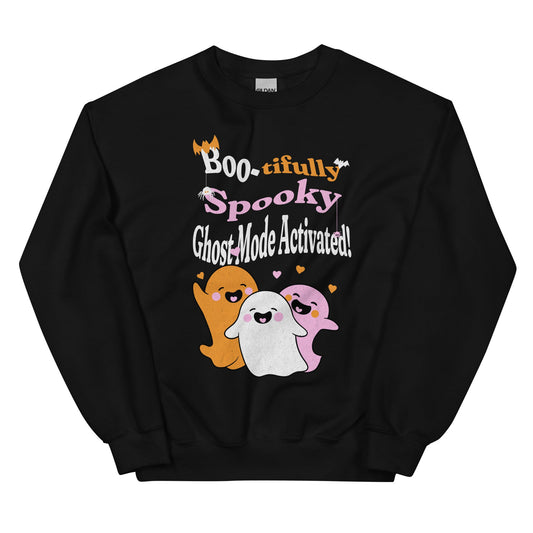 Boo-tifully Spooky: Ghost Mode Activated Sweatshirt-sweatshirt-Black-S-mysticalcherry