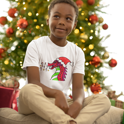 "Candy Cane Blaze, the Festive Dragon Kids Heavy Cotton™ Tee-Kids clothes-mysticalcherry