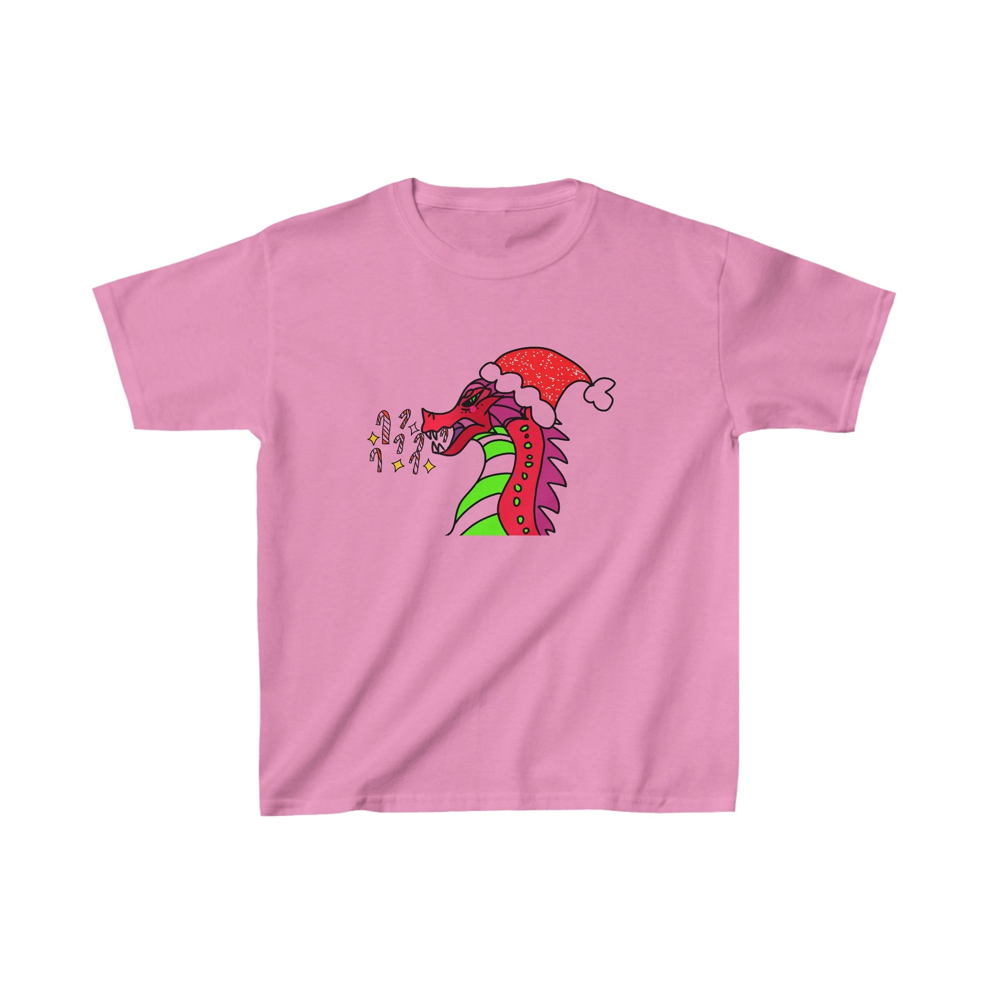 "Candy Cane Blaze, the Festive Dragon Kids Heavy Cotton™ Tee-Kids clothes-XS-Azalea-mysticalcherry