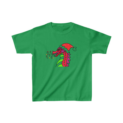 "Candy Cane Blaze, the Festive Dragon Kids Heavy Cotton™ Tee-Kids clothes-XS-Irish Green-mysticalcherry