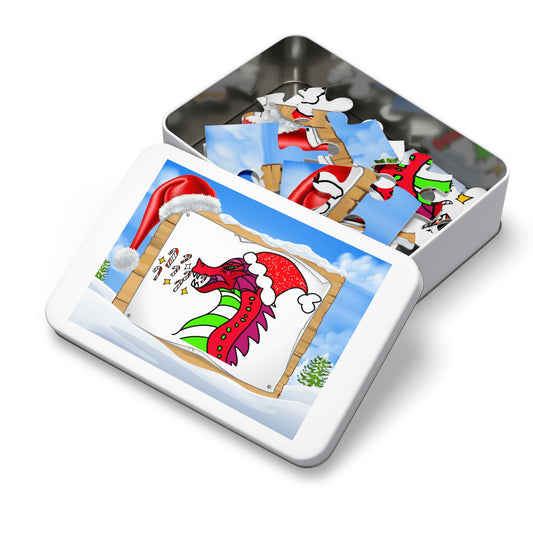 Candy Cane Blaze, the Festive Dragon Kids Jigsaw Puzzle With Gift Box-Puzzle-9.6" × 8" (30 pcs)-mysticalcherry