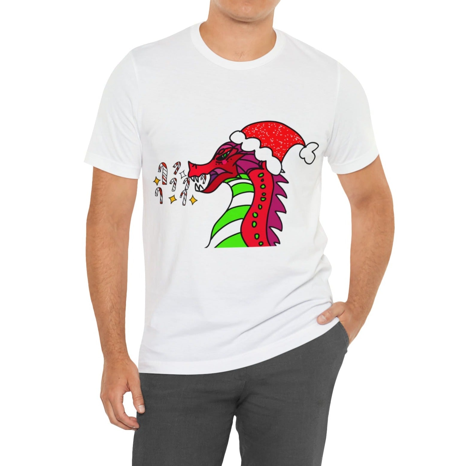 Candy Cane Blaze, the Festive Dragon Tee-T-Shirt-mysticalcherry