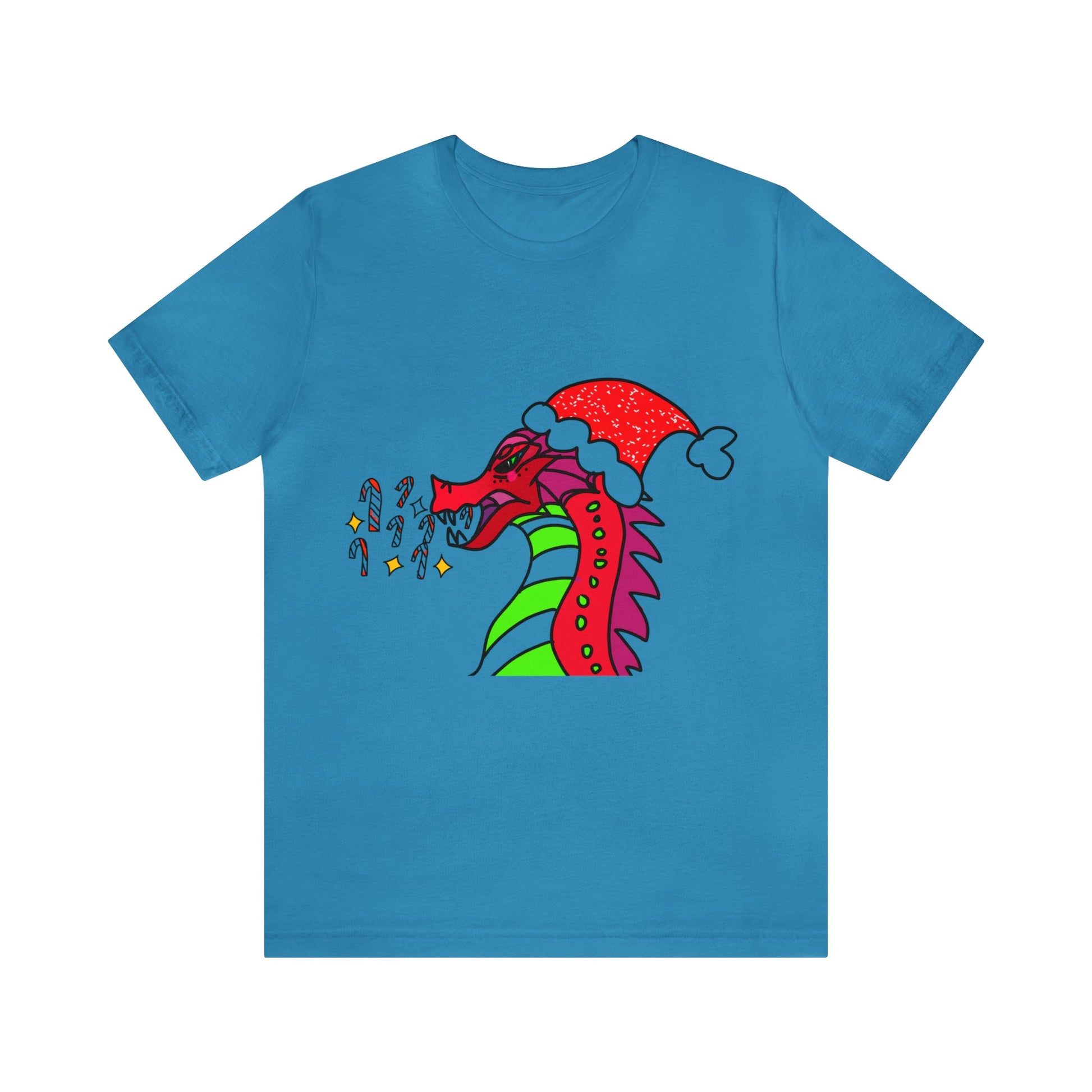 Candy Cane Blaze, the Festive Dragon Tee-T-Shirt-Aqua-S-mysticalcherry