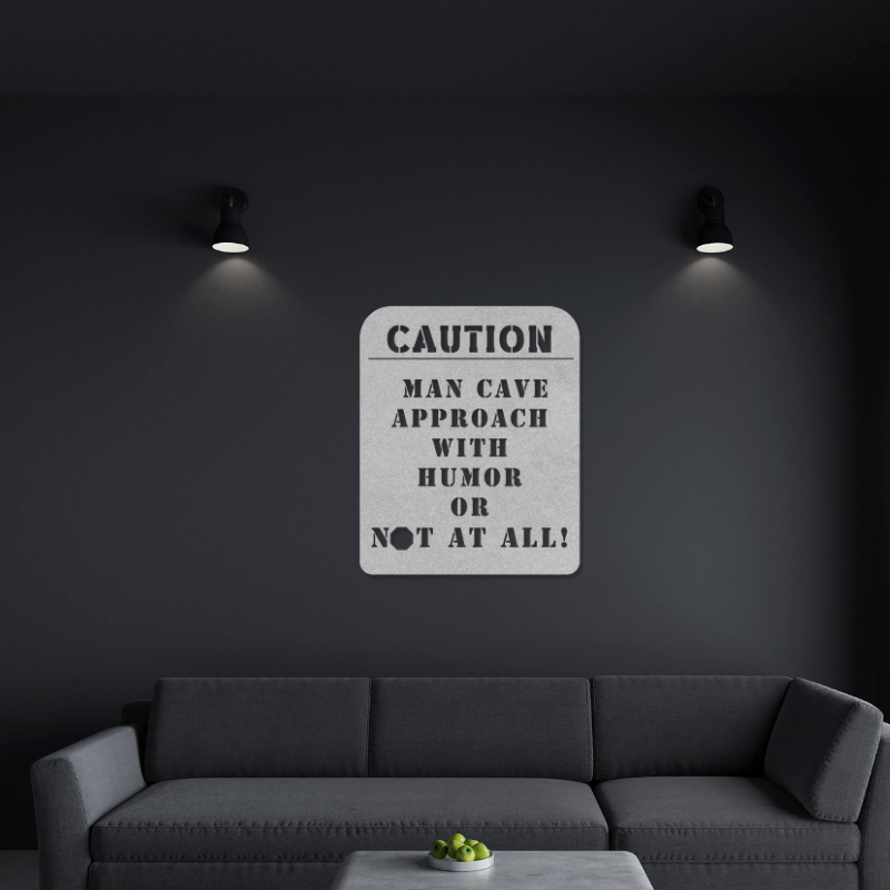 Caution Man Cave Approach With Humor Metal Wall Art-Wall Art-Silver-12 Inch-mysticalcherry