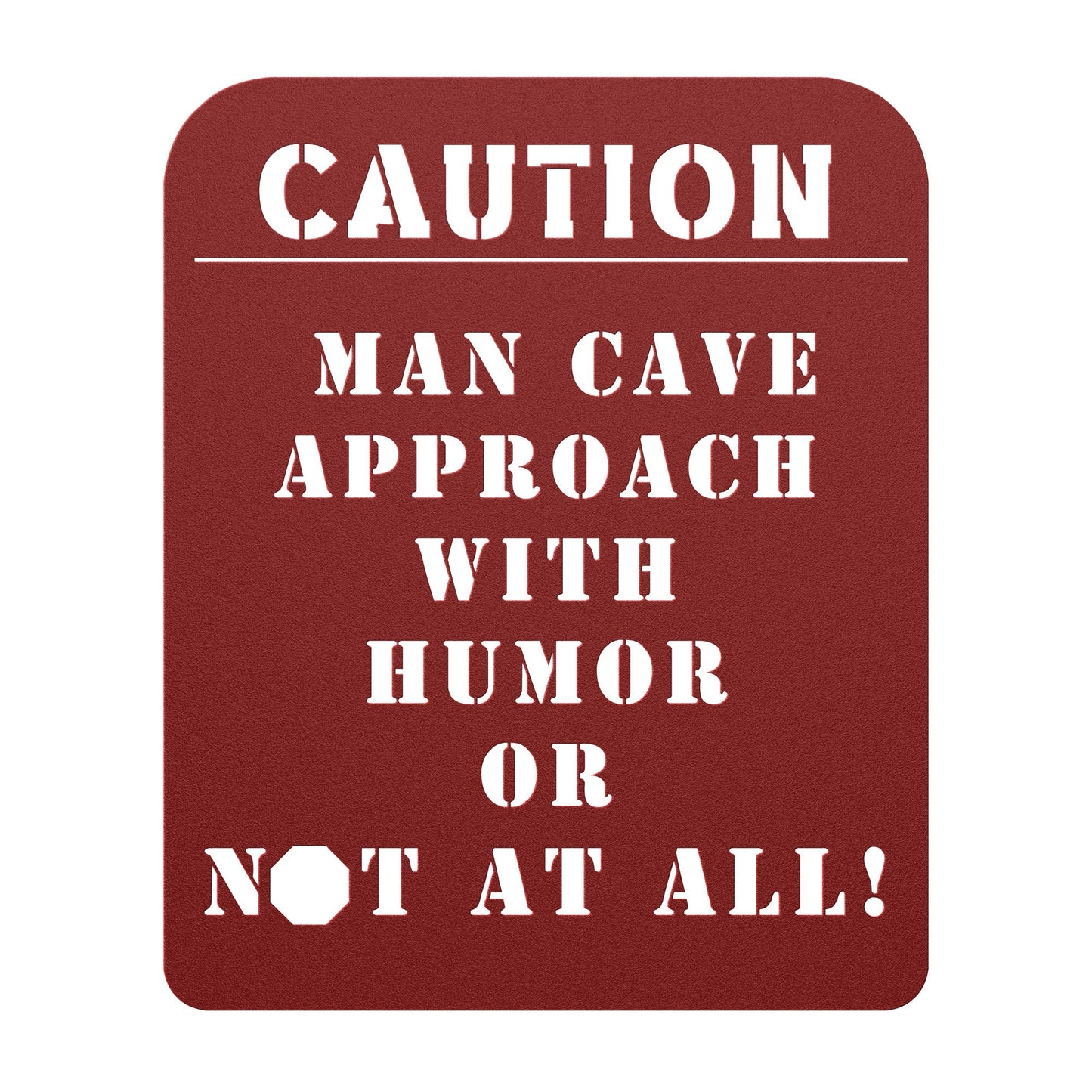 Caution Man Cave Approach With Humor Metal Wall Art-Wall Art-Red-12 Inch-mysticalcherry